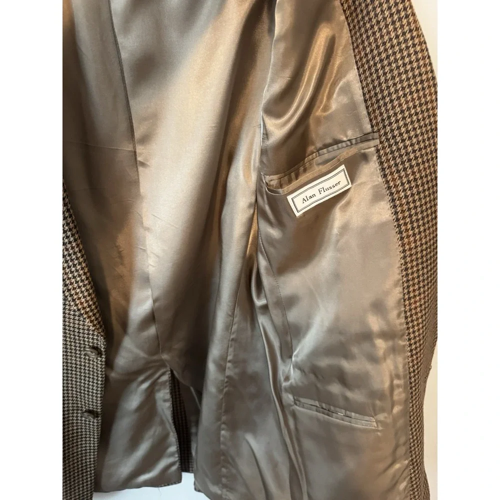 Alan Flusser 42L Brown  Plaid Wool Cashmere  Mens Blazer‎ Sport Coat Jacket Saks